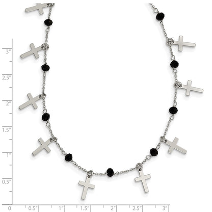 Sterling Silver Black Crystal Cross Necklace 16.25"