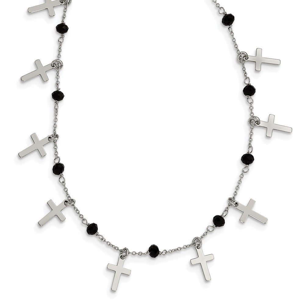 Sterling Silver Black Crystal Cross Necklace 16.25"