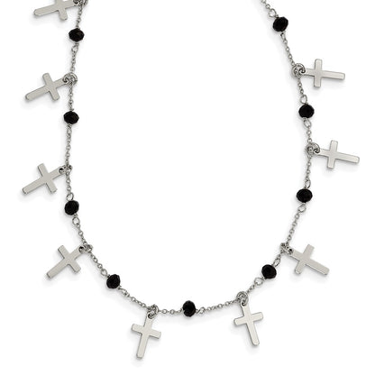 Sterling Silver Black Crystal Cross Necklace 16.25"