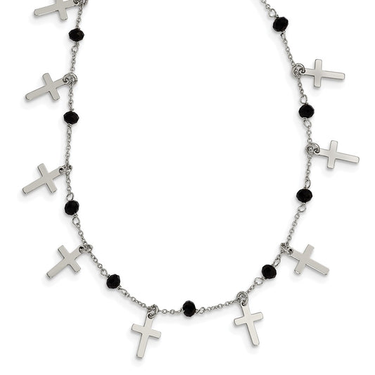 Sterling Silver Black Crystal Cross Necklace 16.25"