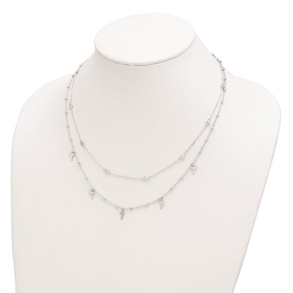 Sterling Silver Polished Cross and Cubic Zirconia Pendant Necklace 18"