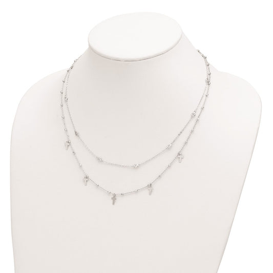 Sterling Silver Polished Cross and Cubic Zirconia Pendant Necklace 18"