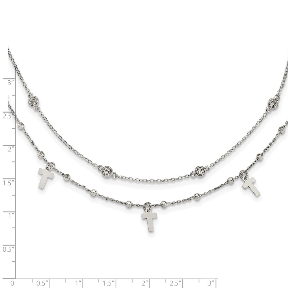 Sterling Silver Polished Cross and Cubic Zirconia Pendant Necklace 18"