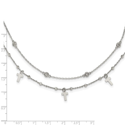 Sterling Silver Polished Cross and Cubic Zirconia Pendant Necklace 18"