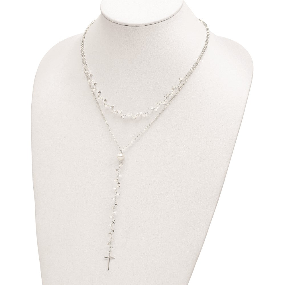 Sterling Silver Polished Cross 2-Strand Necklace 18"