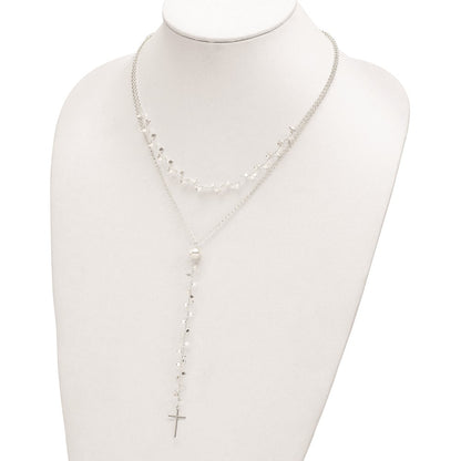 Sterling Silver Polished Cross 2-Strand Necklace 18"