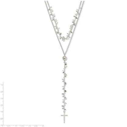 Sterling Silver Polished Cross 2-Strand Necklace 18"