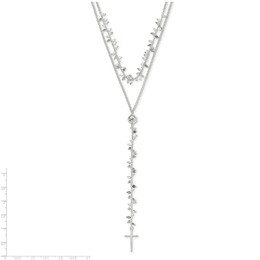 Sterling Silver Polished Cross 2-Strand Necklace 18"