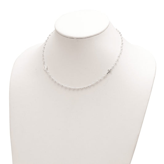 Sterling Silver Medal Cross Rosary Necklace 15"
