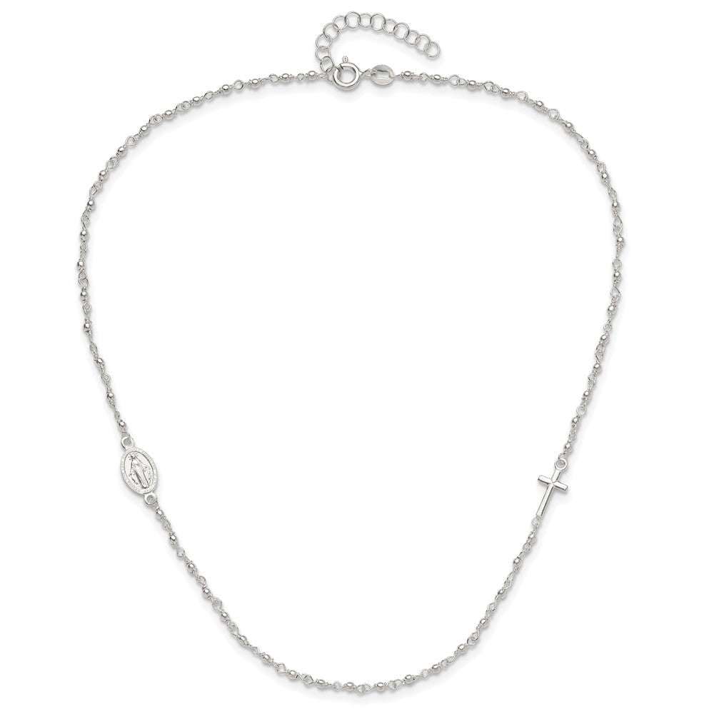 Sterling Silver Medal Cross Rosary Necklace 15"