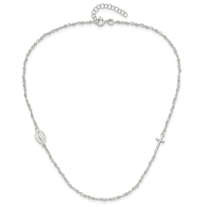 Sterling Silver Medal Cross Rosary Necklace 15"