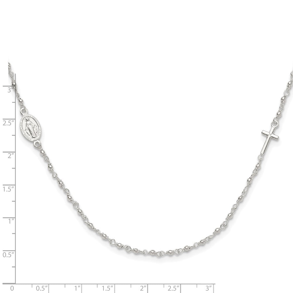 Sterling Silver Medal Cross Rosary Necklace 15"