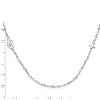 Sterling Silver Medal Cross Rosary Necklace 15"