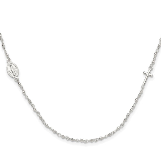 Sterling Silver Medal Cross Rosary Necklace 15"