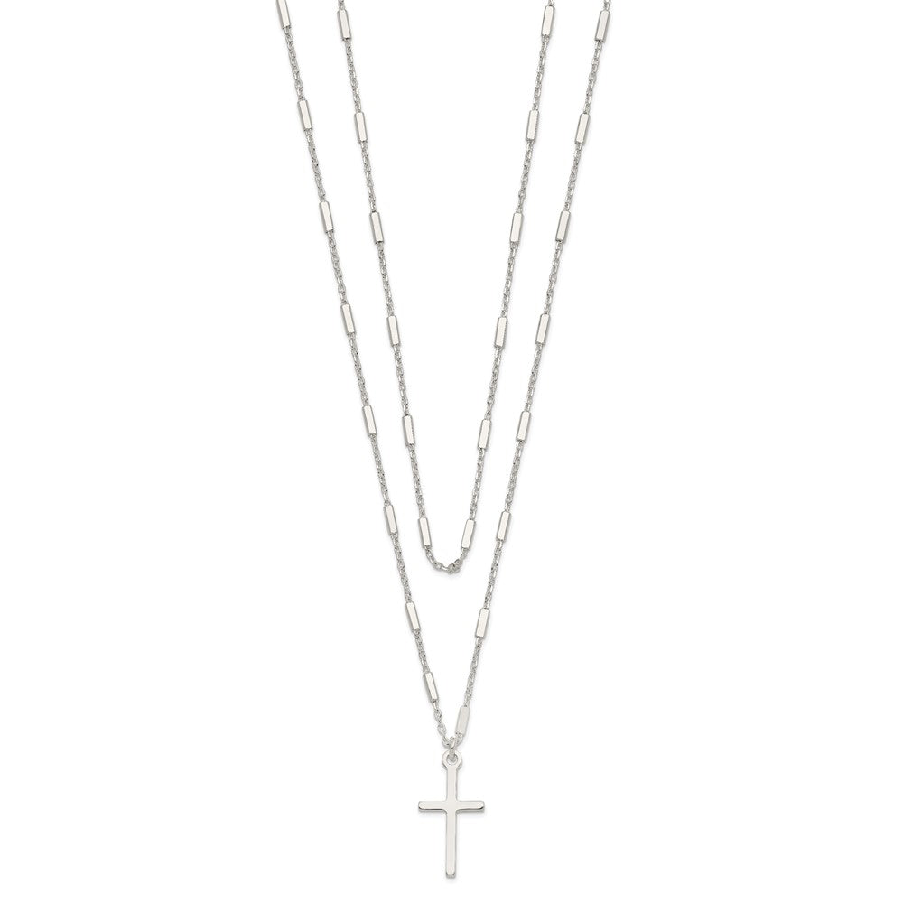 Sterling Silver Fancy Cross Double Strand Necklace 16.25"