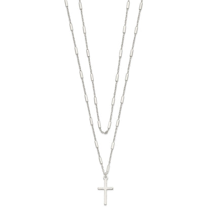 Sterling Silver Fancy Cross Double Strand Necklace 16.25"