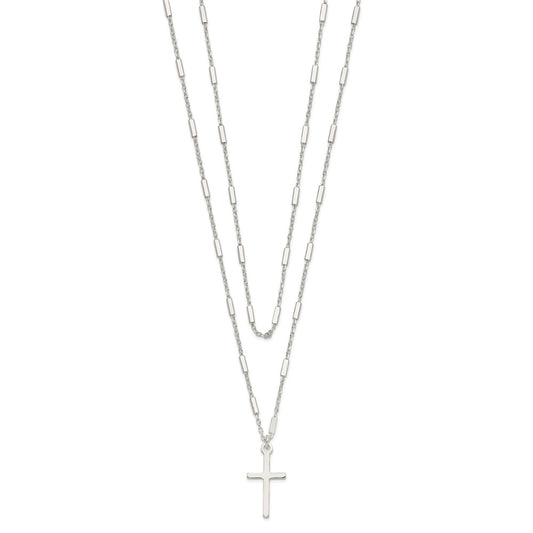 Sterling Silver Fancy Cross Double Strand Necklace 16.25"