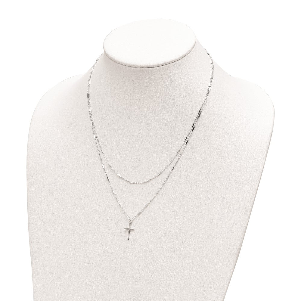 Sterling Silver Fancy Cross Double Strand Necklace 16.25"
