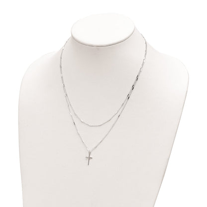 Sterling Silver Fancy Cross Double Strand Necklace 16.25"