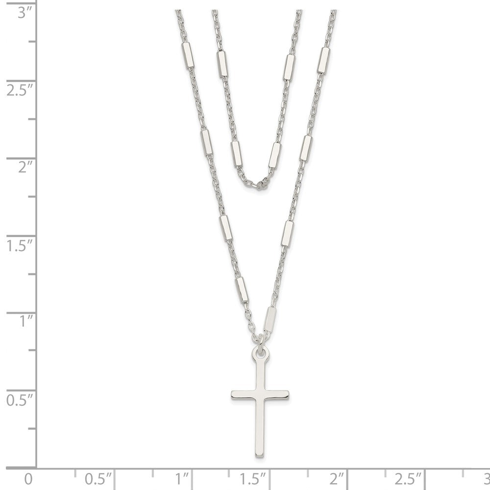 Sterling Silver Fancy Cross Double Strand Necklace 16.25"