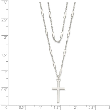 Sterling Silver Fancy Cross Double Strand Necklace 16.25"
