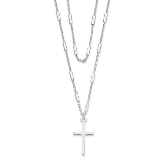 Sterling Silver Fancy Cross Double Strand Necklace 16.25"
