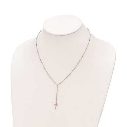 Sterling Silver Rose-tone Rose Quartz Beaded Cross Necklace 18"