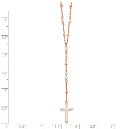 Sterling Silver Rose-tone Rose Quartz Beaded Cross Necklace 18"