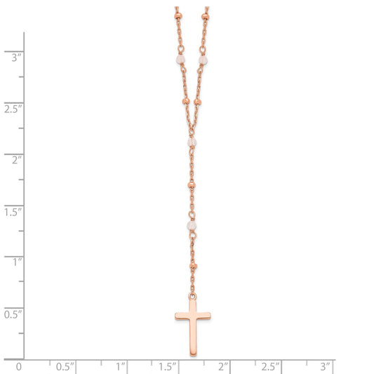 Sterling Silver Rose-tone Rose Quartz Beaded Cross Necklace 18"