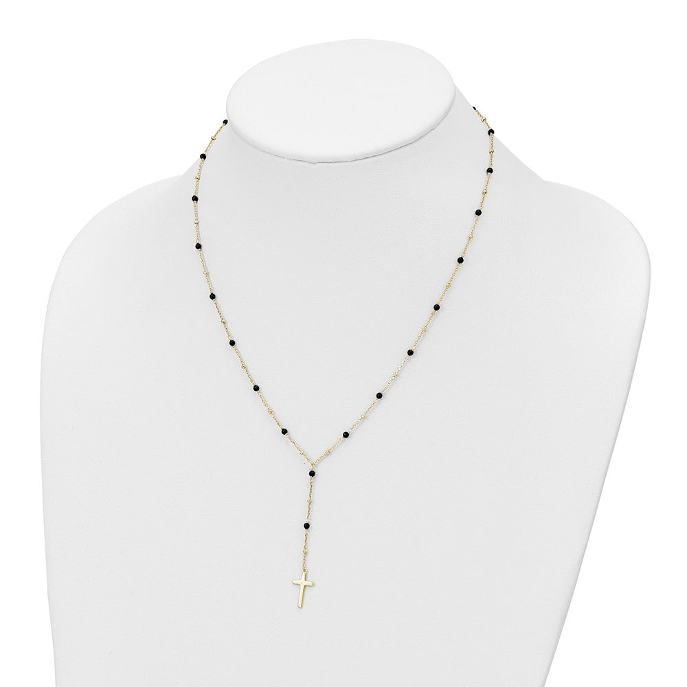 Sterling Silver Gold-tone Beaded Onyx Cross Necklace 18"