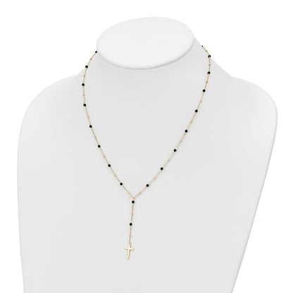 Sterling Silver Gold-tone Beaded Onyx Cross Necklace 18"