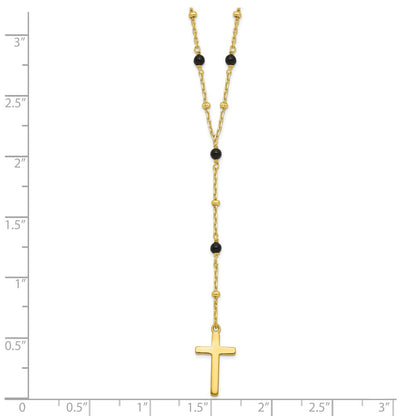 Sterling Silver Gold-tone Beaded Onyx Cross Necklace 18"