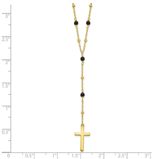 Sterling Silver Gold-tone Beaded Onyx Cross Necklace 18"
