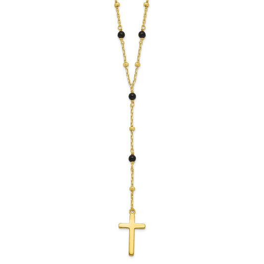 Sterling Silver Gold-tone Beaded Onyx Cross Necklace 18"