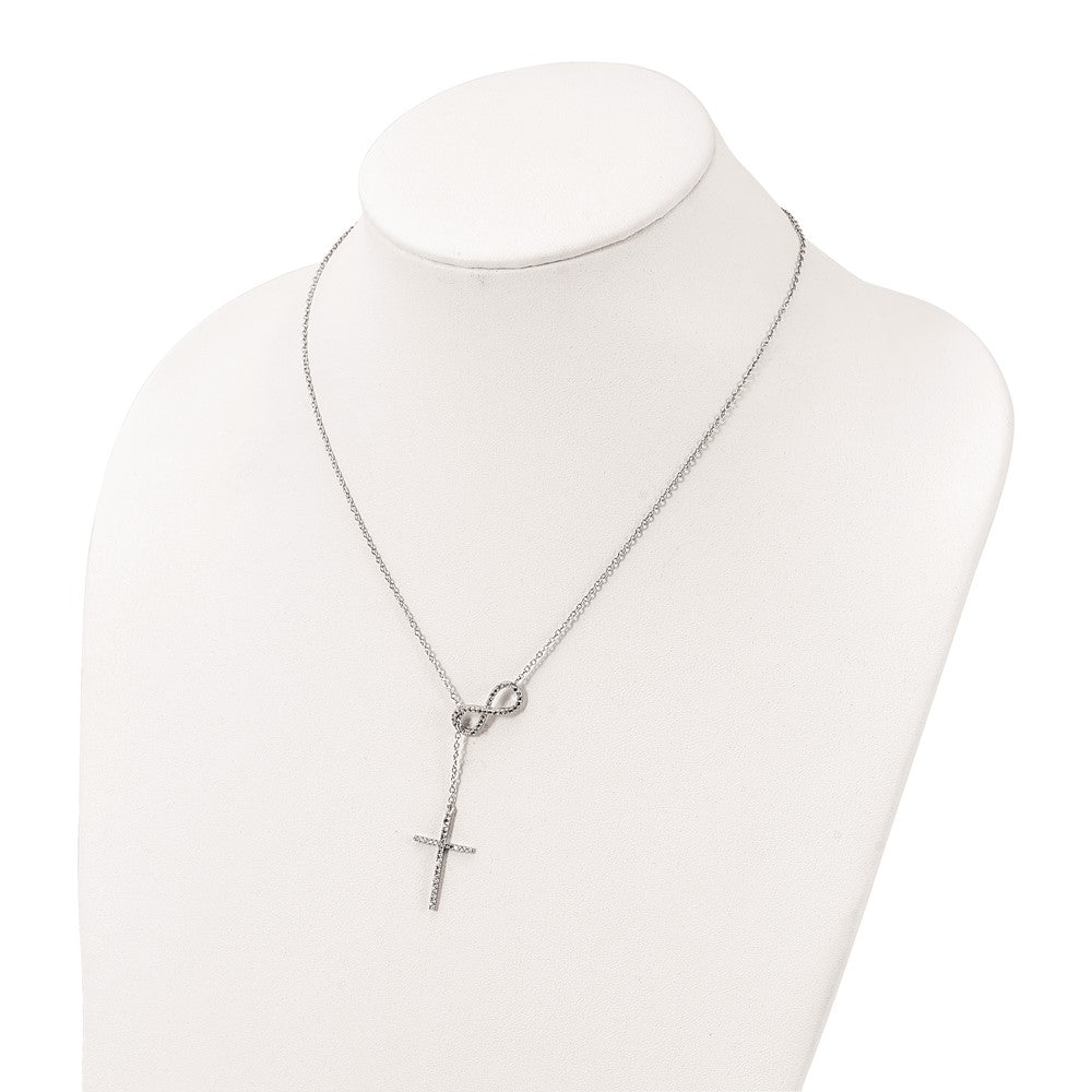 Sterling Silver Polished Rhodium Cubic Zirconia Cross Infinity Symbol Necklace 18"