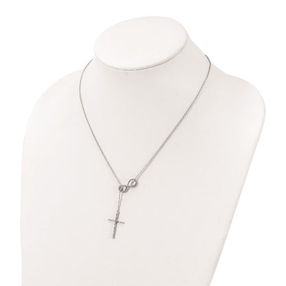 Sterling Silver Polished Rhodium Cubic Zirconia Cross Infinity Symbol Necklace 18"