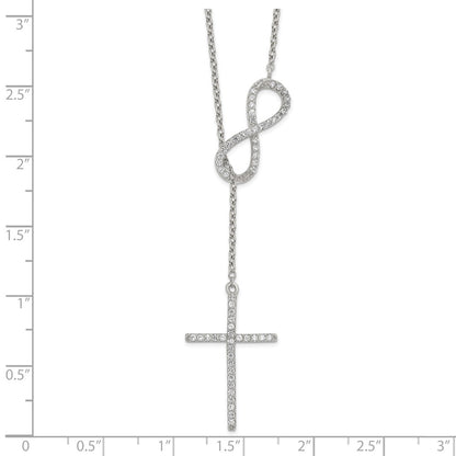 Sterling Silver Polished Rhodium Cubic Zirconia Cross Infinity Symbol Necklace 18"