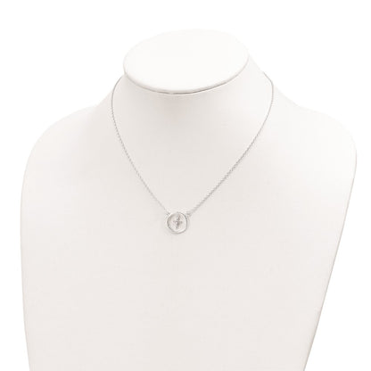 Sterling Silver Cubic Zirconia Cross in Circle Necklace 16"
