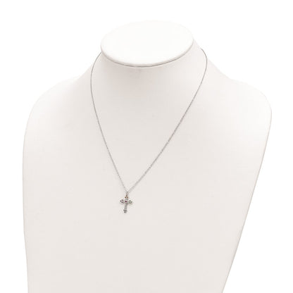 Sterling Silver Polished Multi-color Cubic Zirconia Cross Necklace 18"
