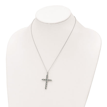 Sterling Silver Cubic Zirconia & Green Nano Crystal Cross Necklace 18"