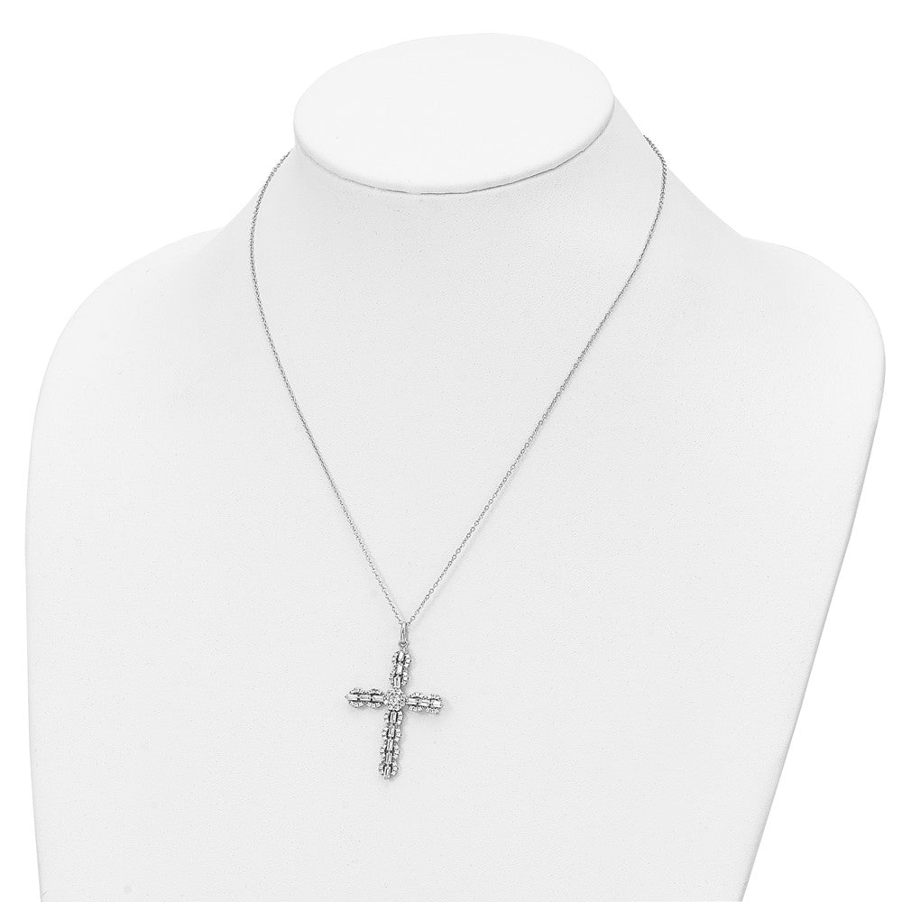 Sterling Silver Polished Cubic Zirconia Cross Necklace 18"