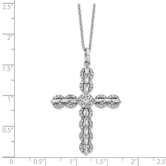 Sterling Silver Polished Cubic Zirconia Cross Necklace 18"