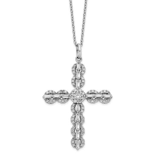 Sterling Silver Polished Cubic Zirconia Cross Necklace 18"