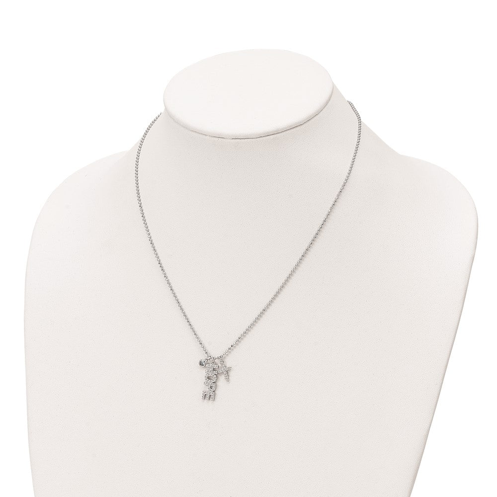 Sterling Silver Cubic Zirconia and Cross Diamond-Cut Bead Chain Necklace 18"