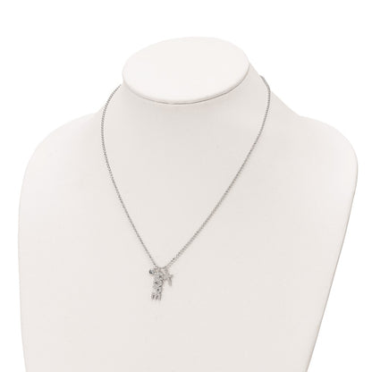 Sterling Silver Cubic Zirconia and Cross Diamond-Cut Bead Chain Necklace 18"