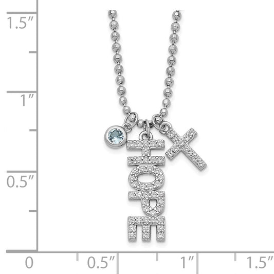 Sterling Silver Cubic Zirconia and Cross Diamond-Cut Bead Chain Necklace 18"