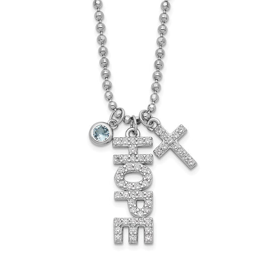 Sterling Silver Cubic Zirconia and Cross Diamond-Cut Bead Chain Necklace 18"