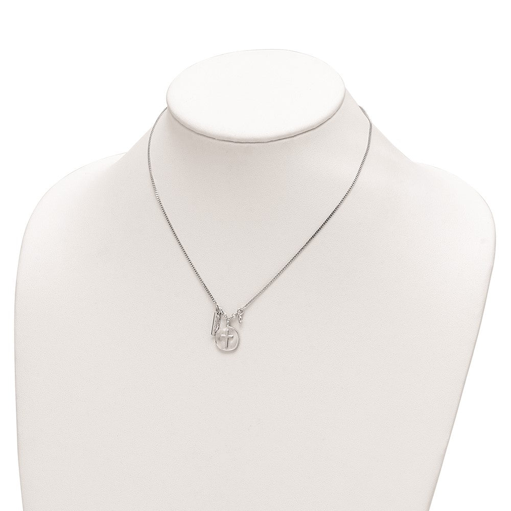 Sterling Silver Satin Cross Hope Cubic Zirconia Necklace 16"