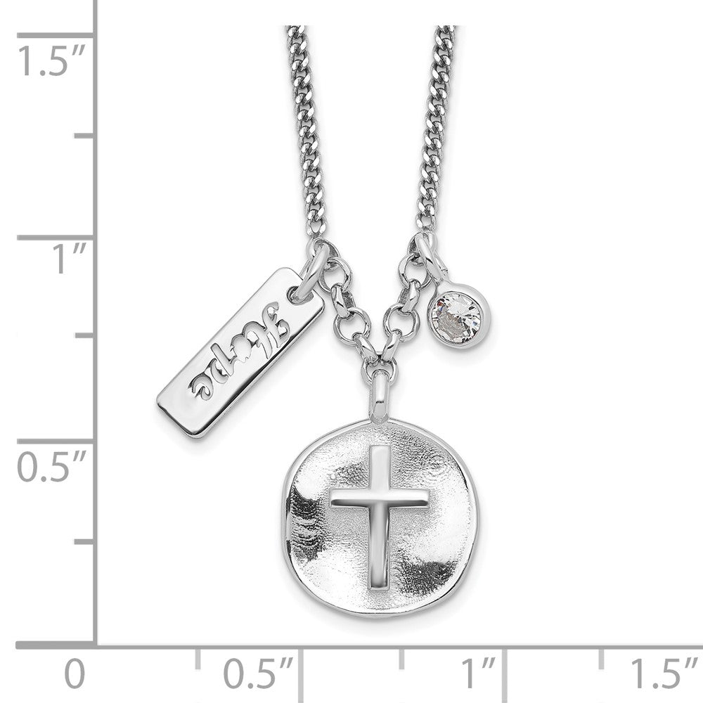 Sterling Silver Satin Cross Hope Cubic Zirconia Necklace 16"