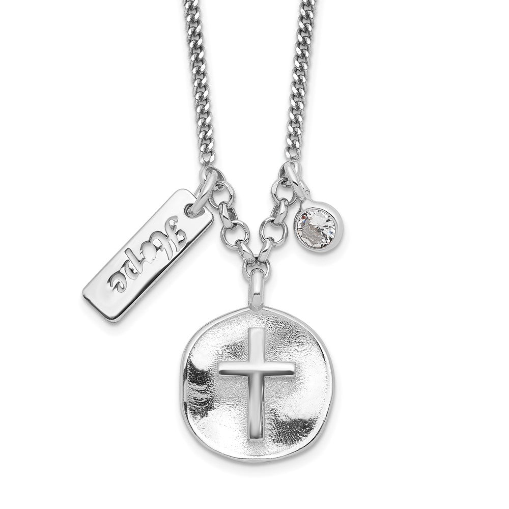 Sterling Silver Satin Cross Hope Cubic Zirconia Necklace 16"